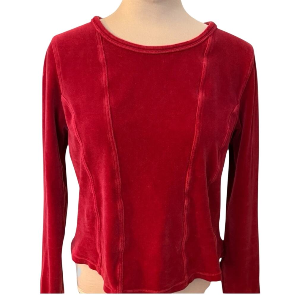 The Territory Ahead Vibrant Red Soft Cotton Velvet Long Sleeve Top tagged sz L